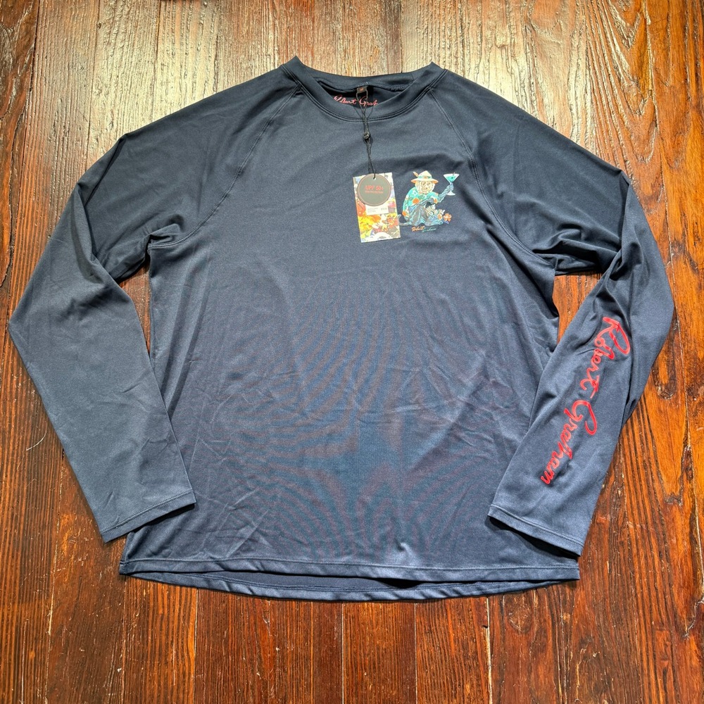 Robert Graham Sun Shirt Mens M Navy Monkey Martini UPF 50+ Long Sleeve SMRG114